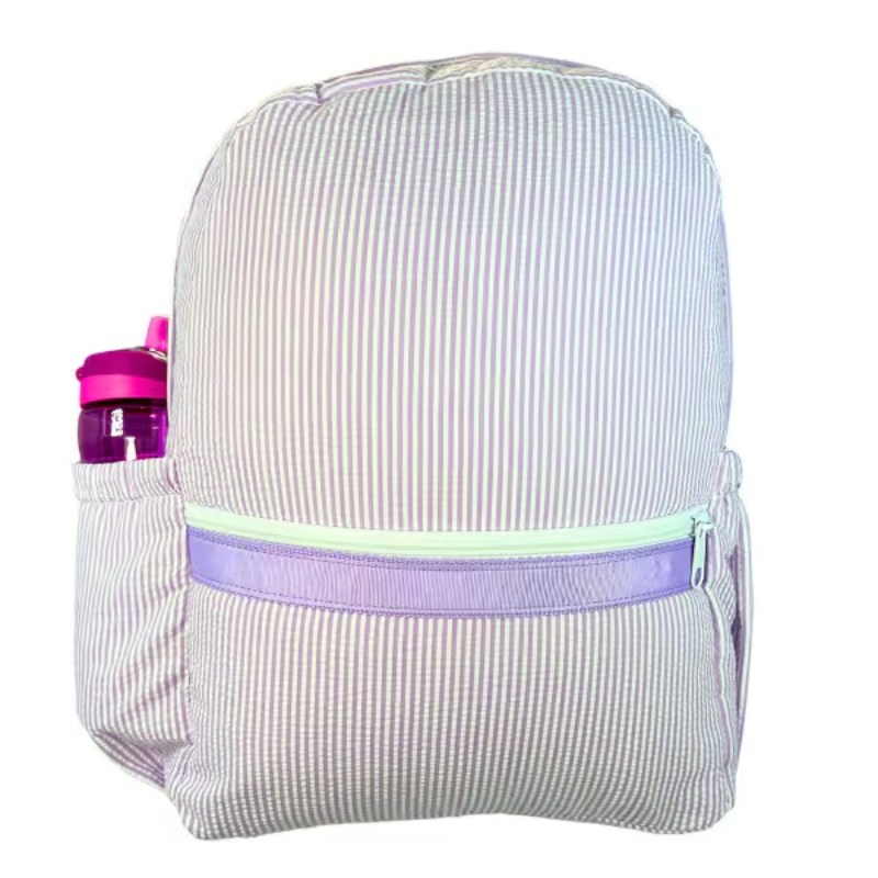 Personalized Seersucker Lilac Large Backpack w/Pockets - Give Wink