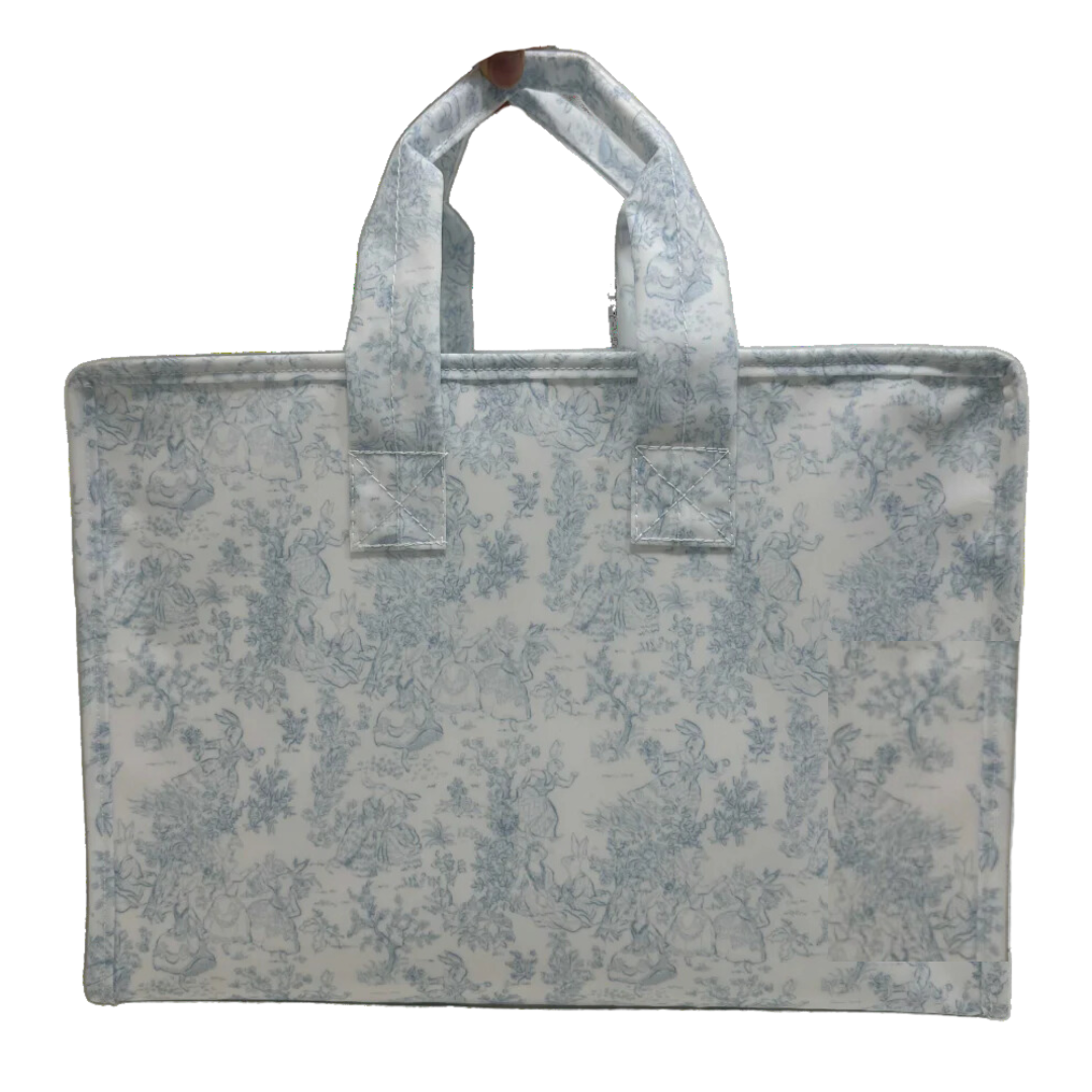 Personalized Nylon Blue Toile Overnight Tote - Give Wink