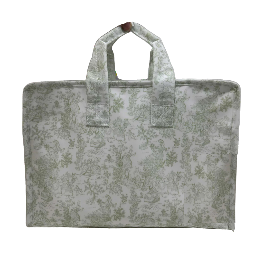 Personalized Nylon Green Toile Overnight Tote - Give Wink