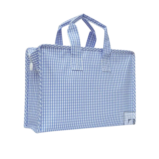 Personalized Gingham Sky Overnight Tote - Give Wink