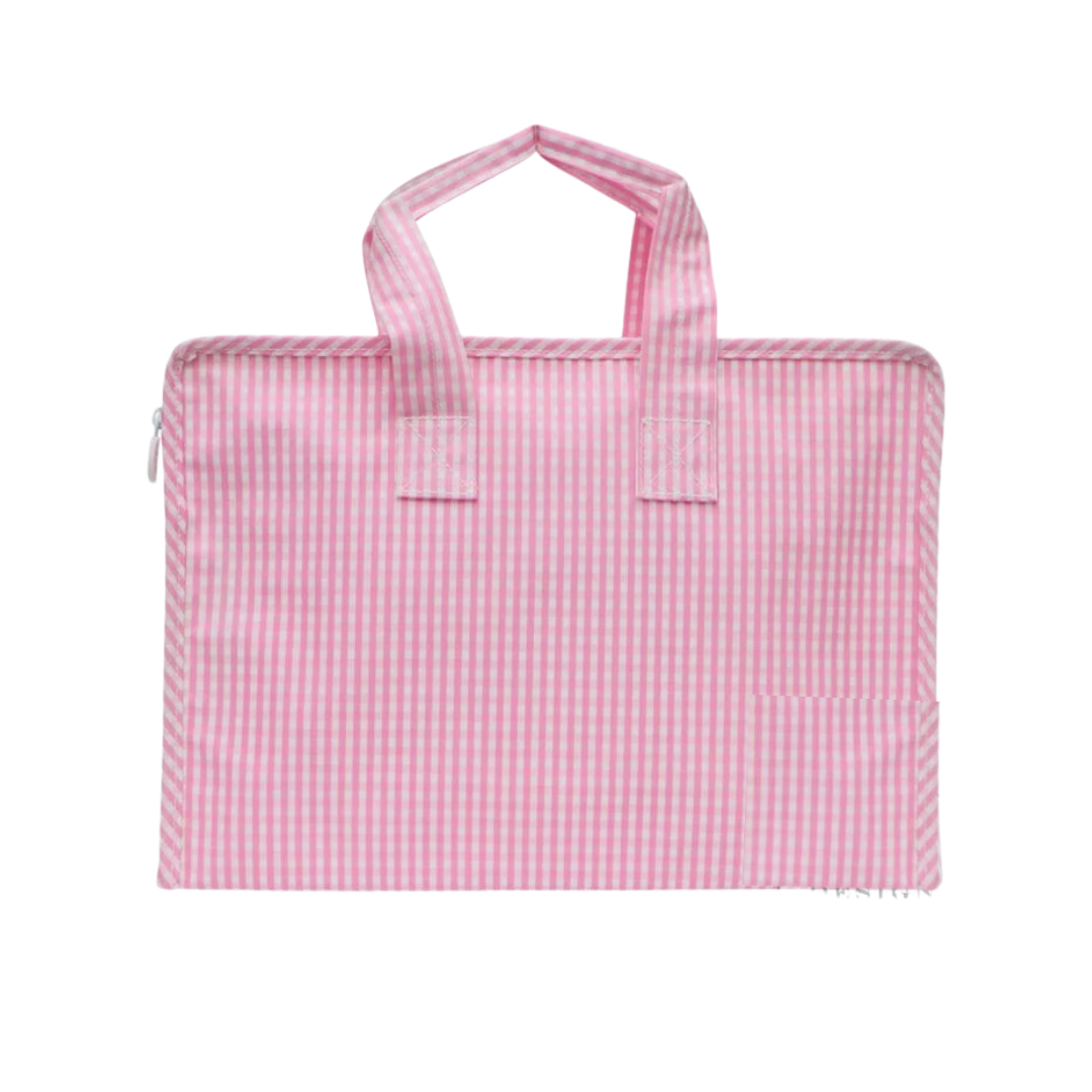 Personalized Nylon Gingham Pink Overnight Tote - Give Wink