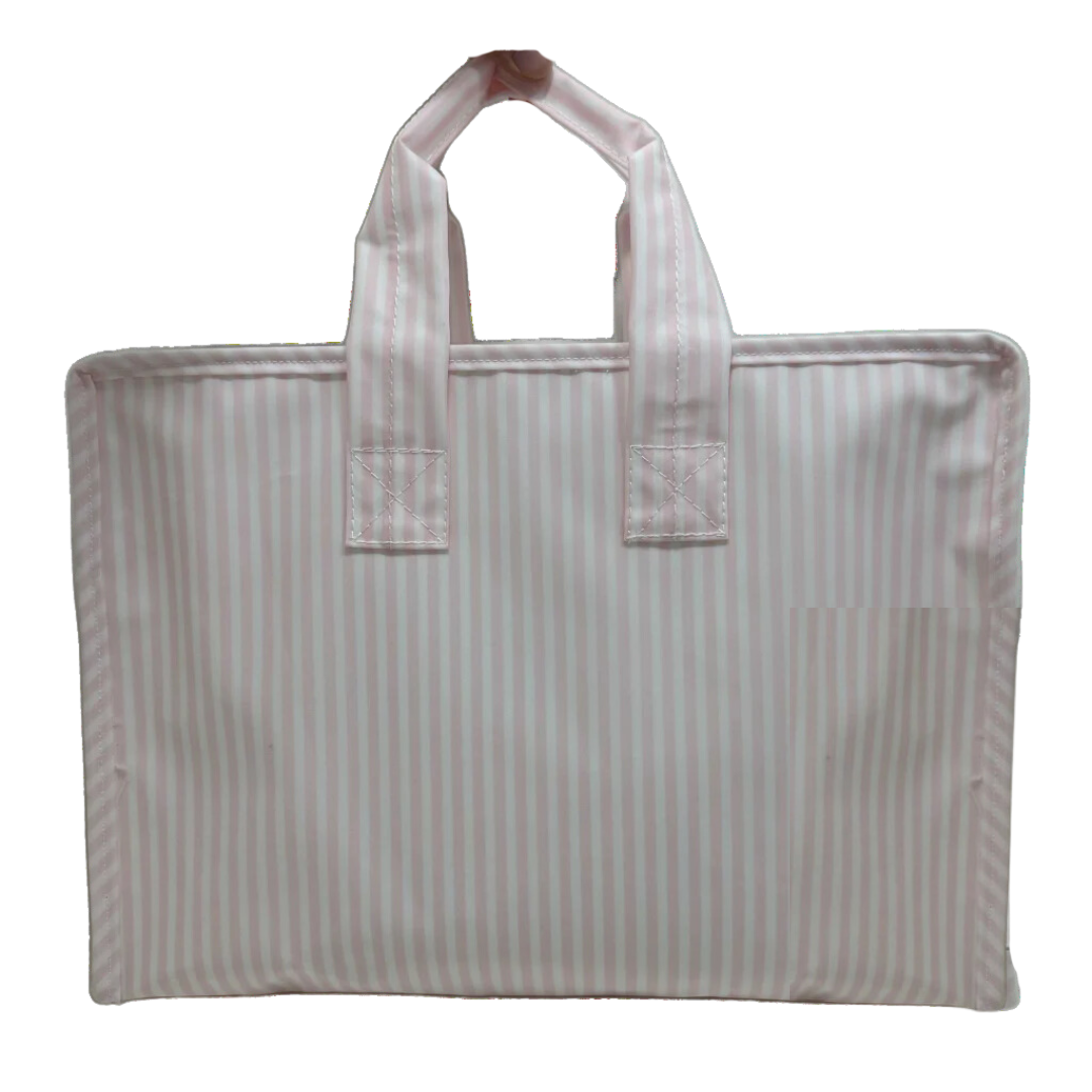 Personalized Nylon Pink Stripes Overnight Tote - Give Wink