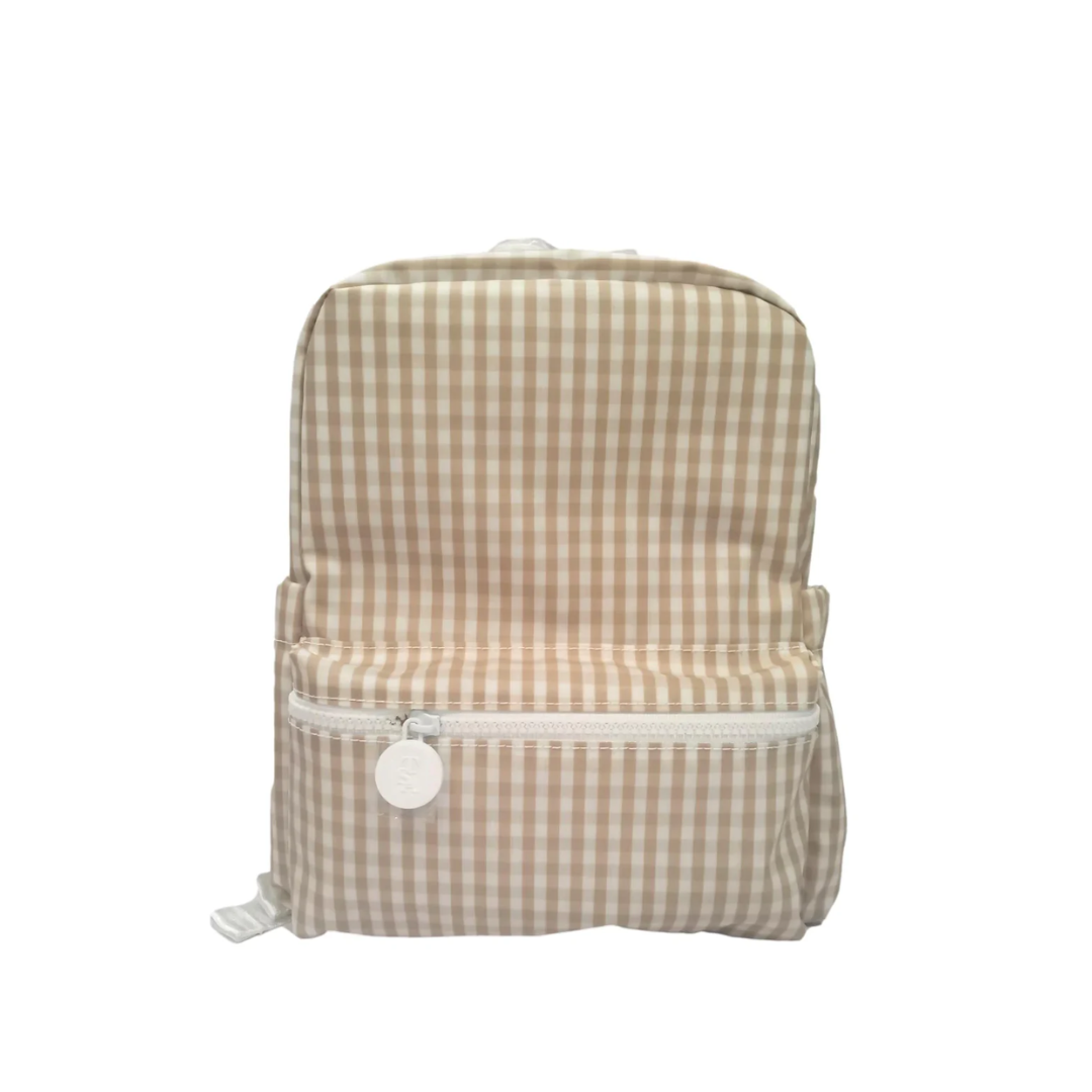 Personalized Nylon Small Backpack Beige Gingham - Give Wink