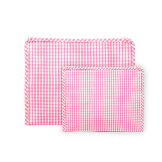 Personalized Nylon Pink Gingham Duet Pouches - Give Wink