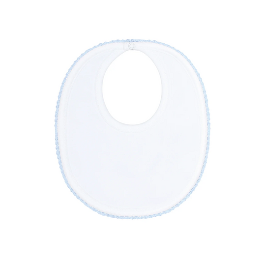 Pima Cotton Crochets Baby Bib White/Blue - Give Wink