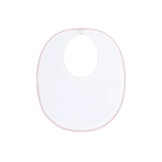 Pima Cotton Crochets Baby Bib White/Pink - Give Wink
