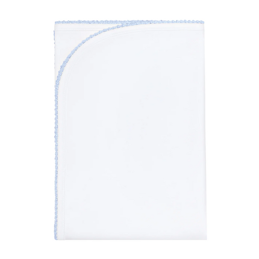 Pima Cotton Crochets Receiving Blanket White/Blue - Give Wink