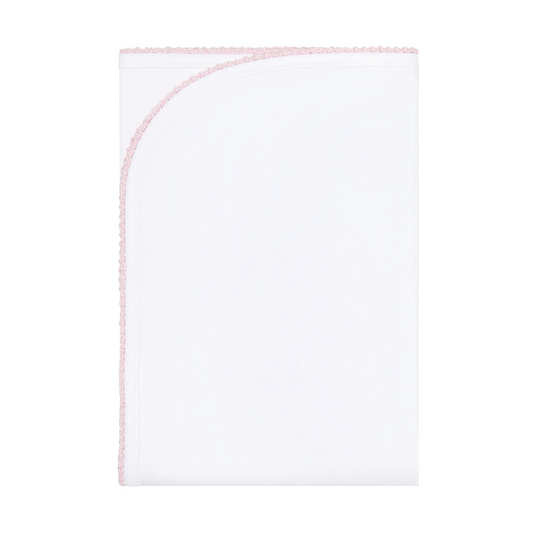 Pima Cotton Crochets Receiving Blanket White/Pink - Give Wink