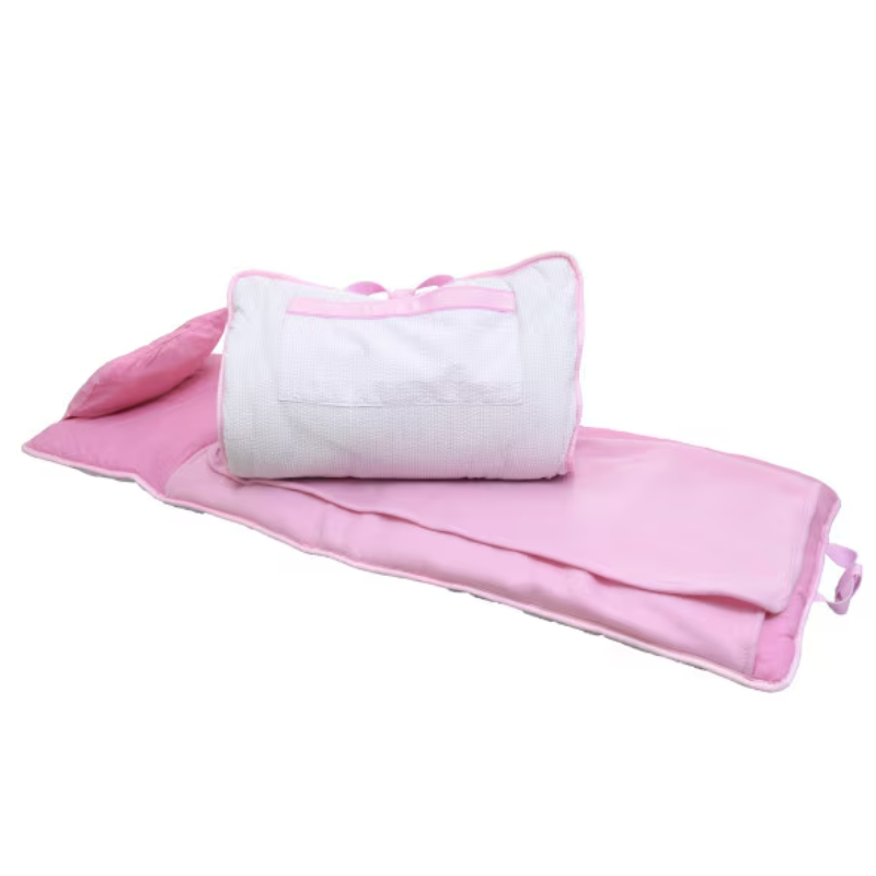 Personalized Pink Seersucker Nap Mat - Give Wink