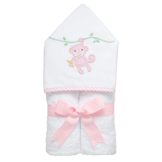 Personalized Baby Girl Pink Monkey Hooded Towel - Give Wink