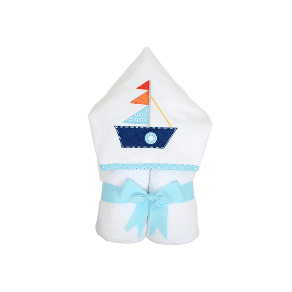 Personalized baby Boy Blue Navy Sailboat Hooded Towel - Give Wink