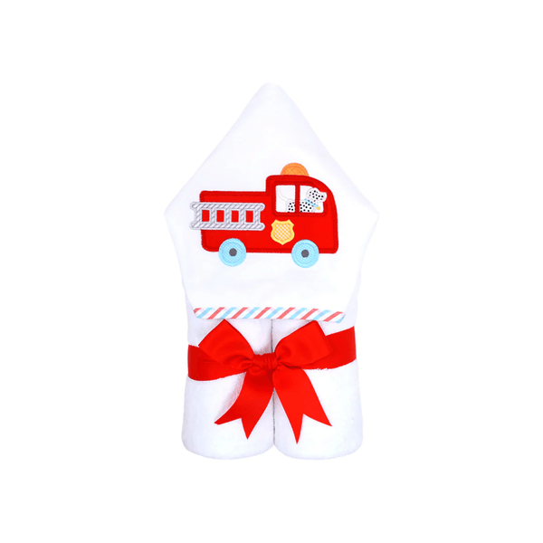 Personalized Baby Boy Red Fire Truck Hooded Towel - Give Wink