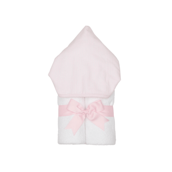 Personalized Baby Girl  Pink Seersucker Stripe Hooded Towel - Give Wink