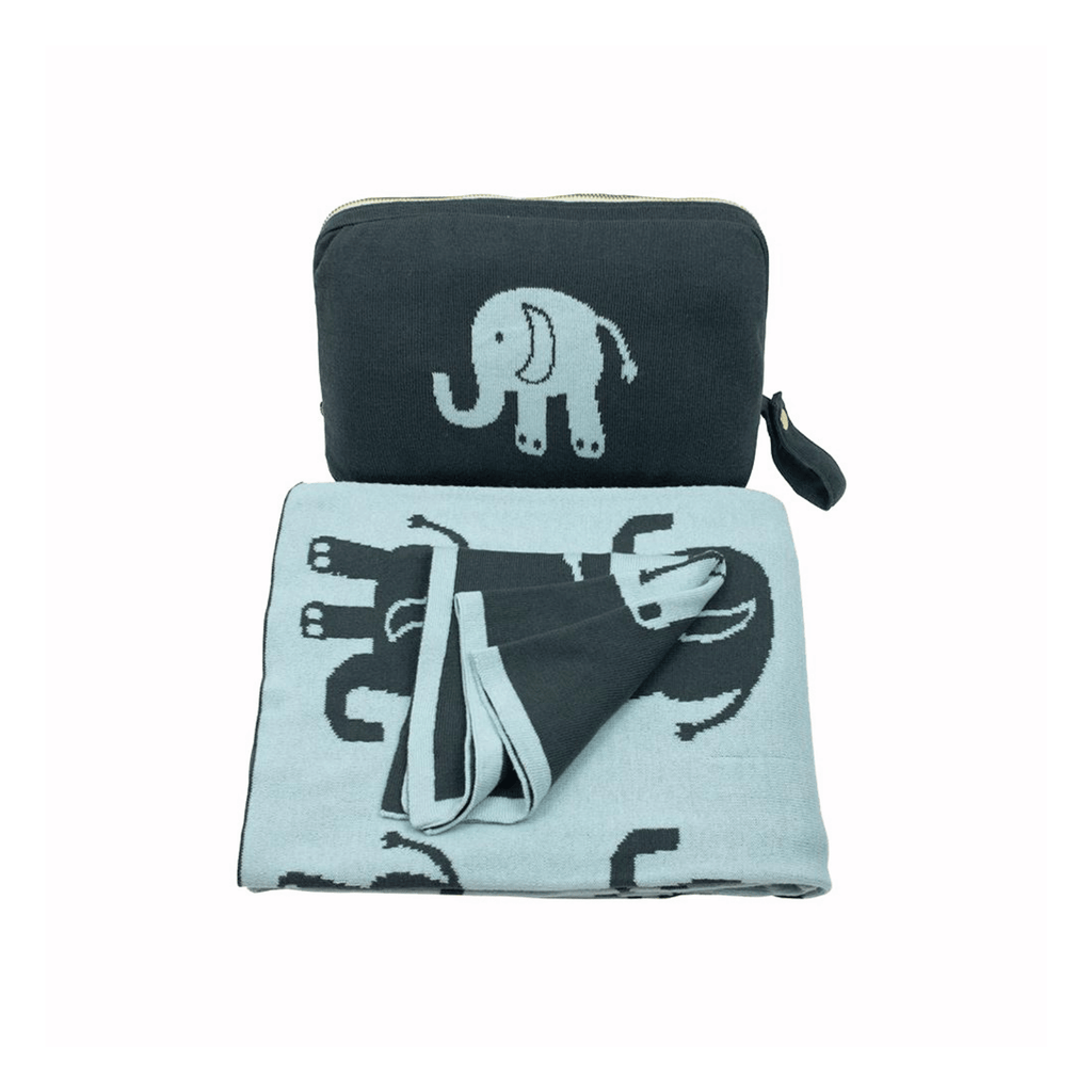Elephant 3 Piece Knitted Baby Travel Set - Blue / Grey - Give Wink