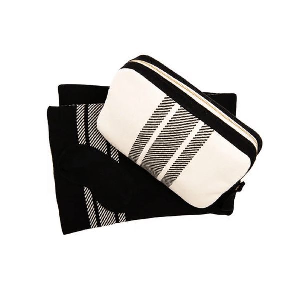 Personalized Adult Travel Set Black / Natural Lines 3 Piece Knitted - Give Wink