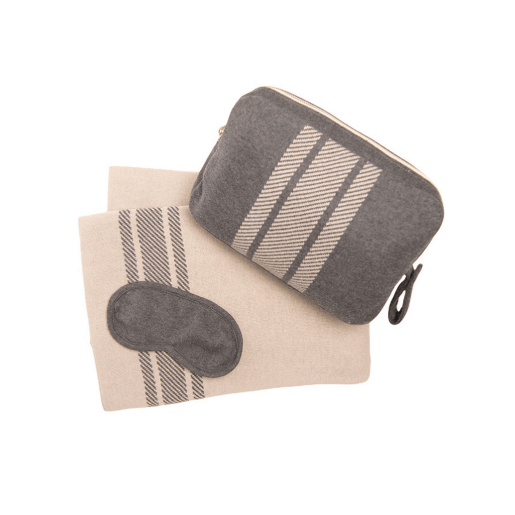 Personalized Adult Travel Set Dark Grey / Pale Whisper Lines 3 Piece Knitted - Give Wink