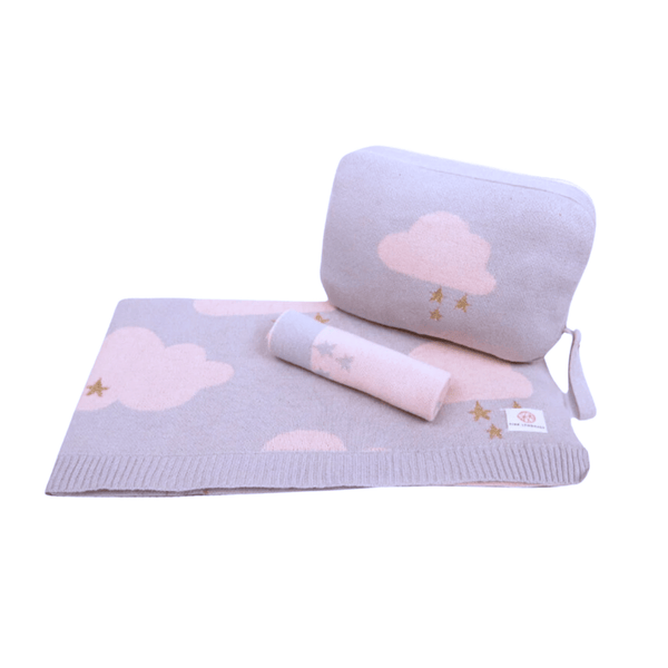 Personalized Baby Travel Set Dreamy Clouds 3 Piece Knitted - Give Wink