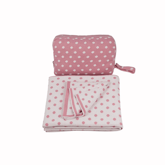 Personalized Baby Travel Set Pink / Natural Polka Dots 3 Piece Knitted - Give Wink