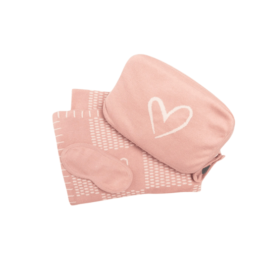 Personalized Square Adult Travel Set Shell / Pale Pink Heart 3 Piece Knitted - Give Wink