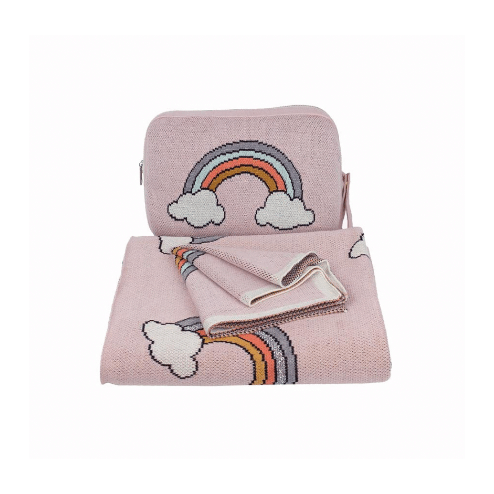 Personalized Baby Travel Set Pink / Silver Rainbow 3 Piece Knitted - Give Wink