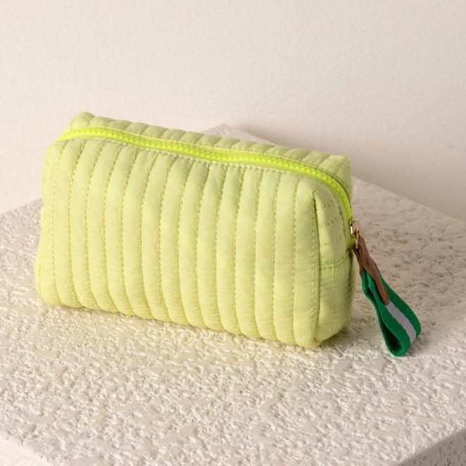 Ezra Quilted Nylon Small Boxy Cosmetic Pouch - Citron - Give Wink