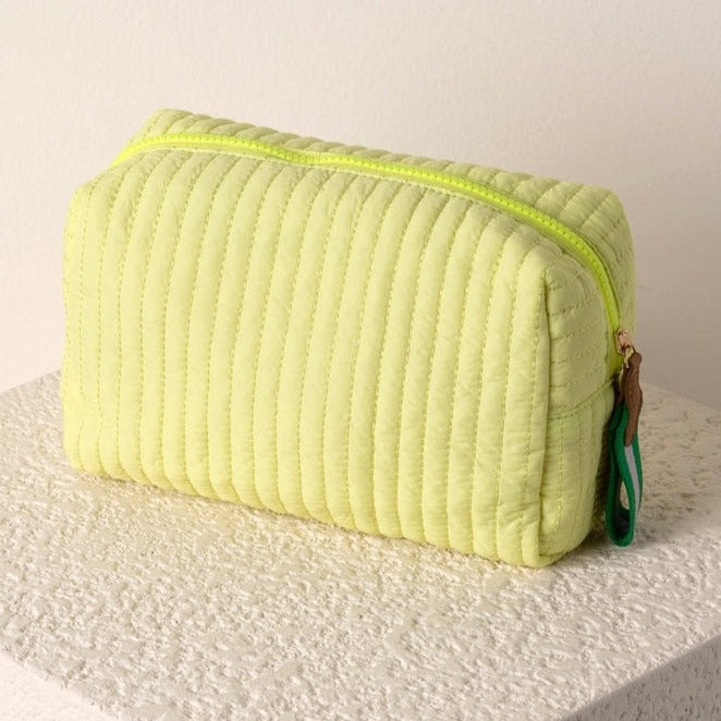 Ezra Quilted Nylon Large Boxy Cosmetic Pouch - Citron - Give Wink