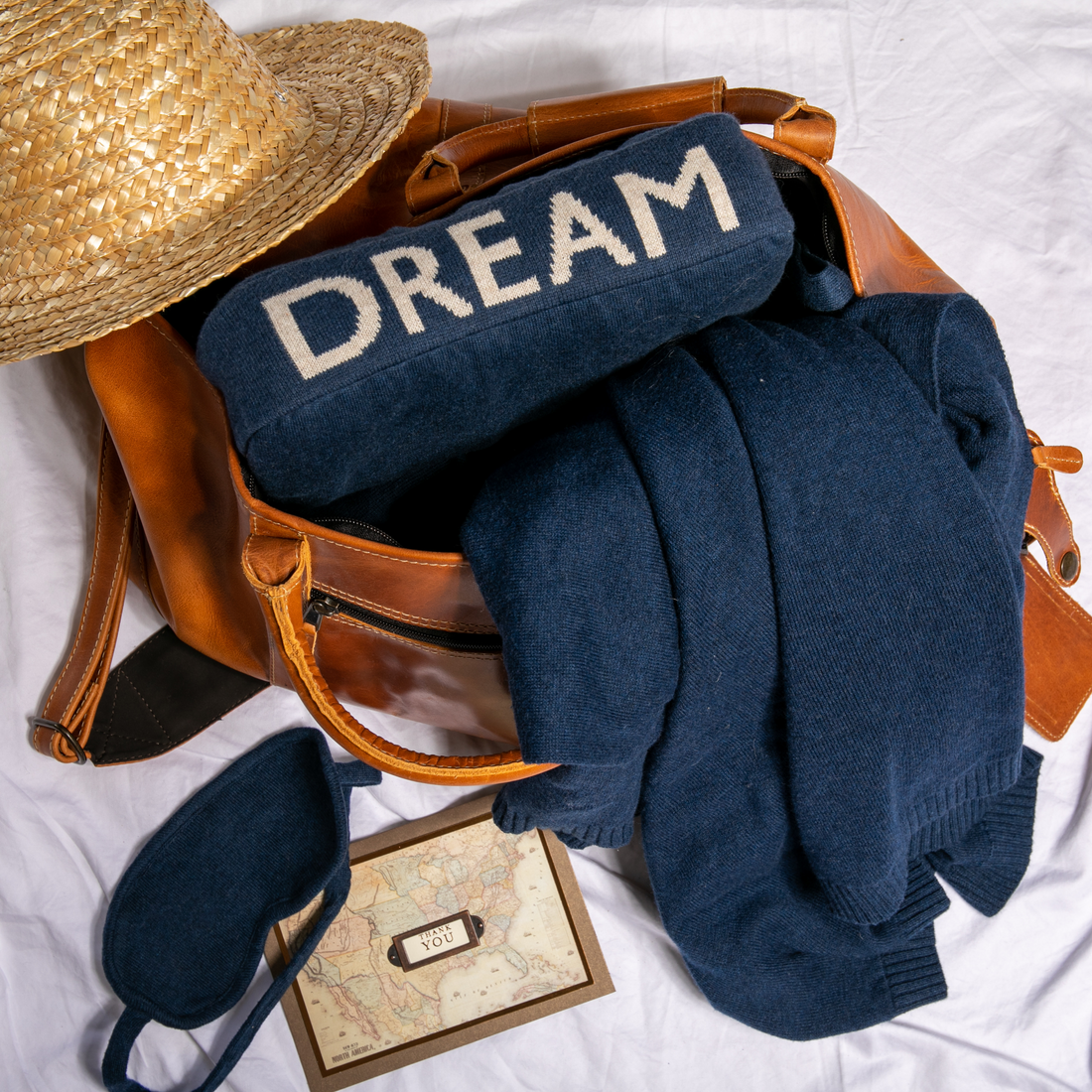 Personalized Adult Travel Set DREAM 3 Piece Knitted Navy / Linen - Give Wink