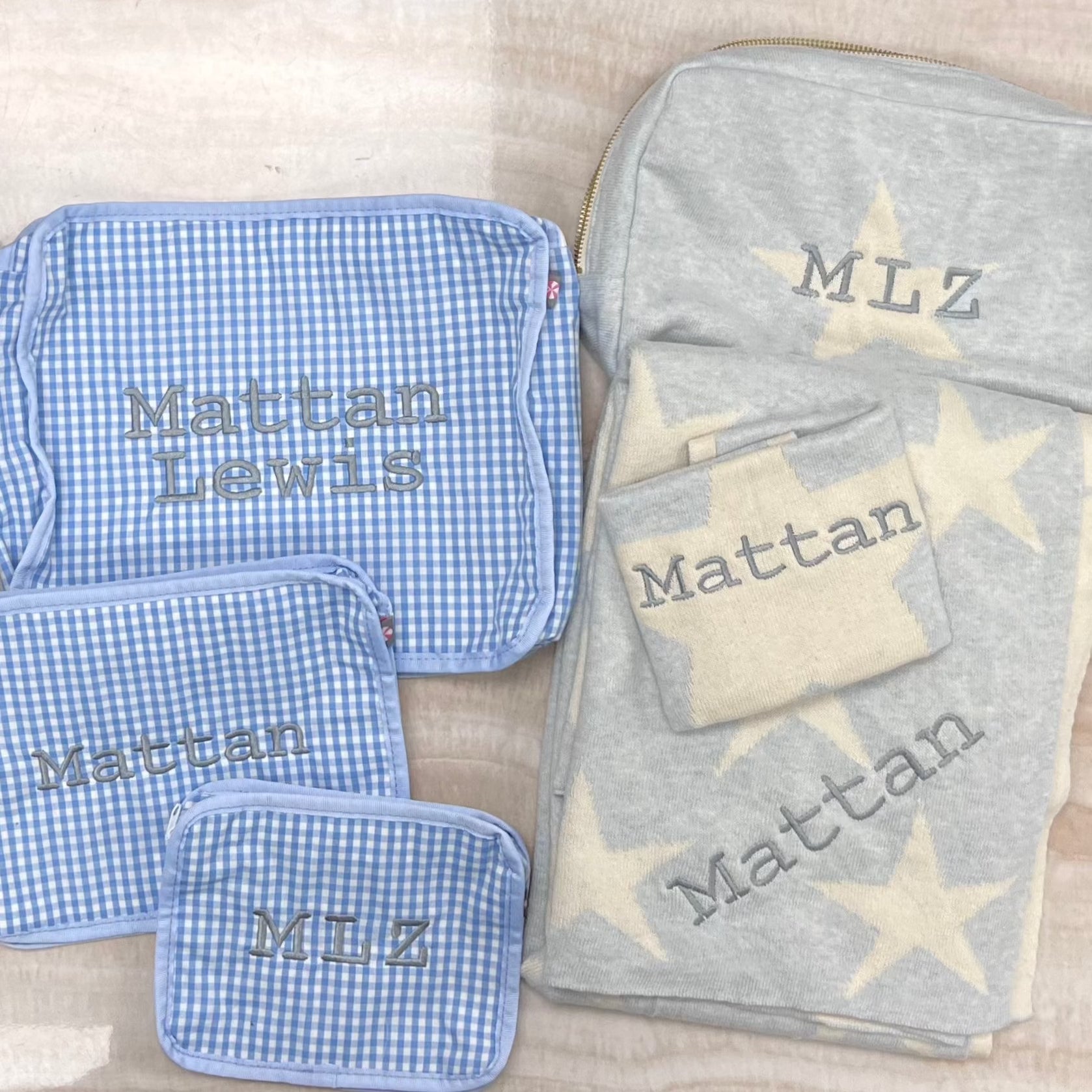 Star 3 Piece Knitted Baby Travel Set - Sky / Natural - Give Wink