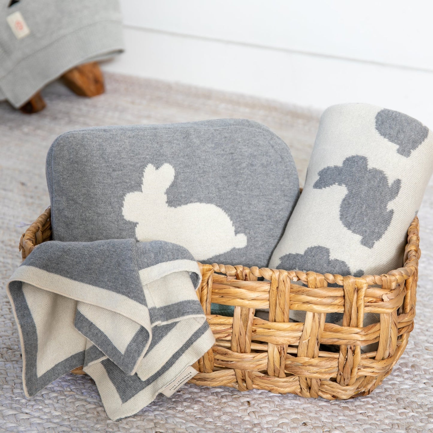 Bunny 3 Piece Knitted Baby Travel Set - Grey / Natural - Give Wink