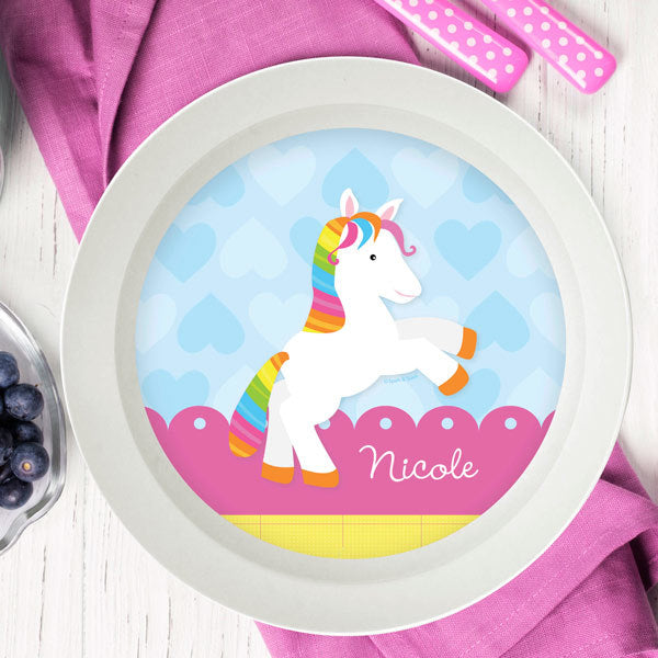 Cute Rainbow Pony Personalized Kids Bowl - Give Wink