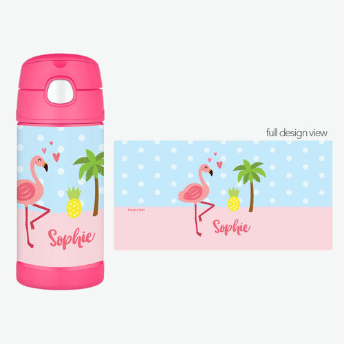 Sweet Flamingo Love Personalized Thermos Bottle - Give Wink