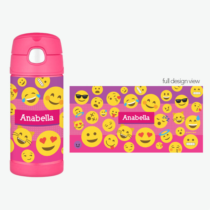 Pink Emoji Personalized Thermos Bottle - Give Wink