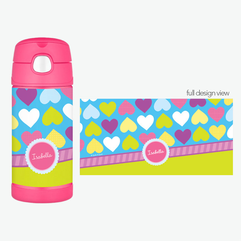 Happy Hearts Field Personalized Thermos Bottle - Give Wink