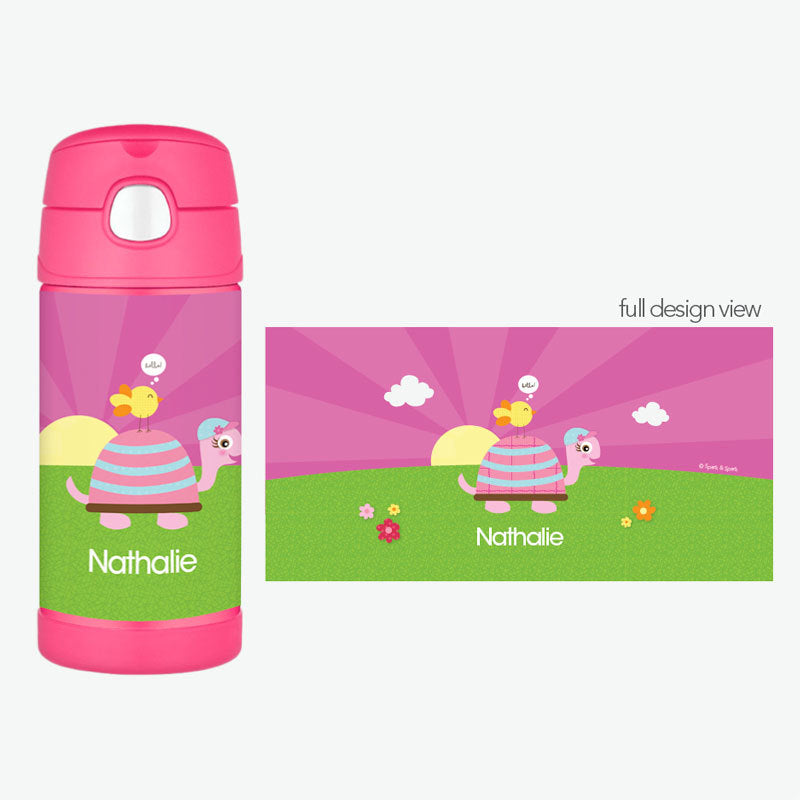 Turtle and Happy Bird Personalized Thermos Bottle - Give Wink