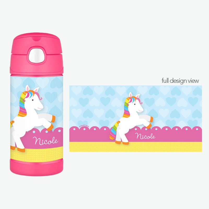 Cute Rainbow Pony Personalized Thermos Bottle - Give Wink