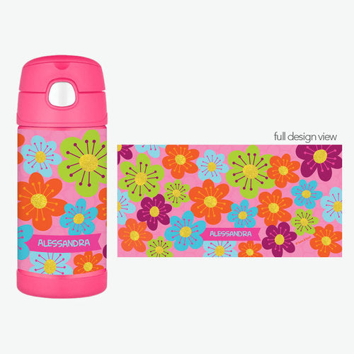 Shiny Bold Flowers Personalized Thermos Bottle - Give Wink
