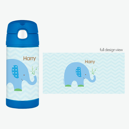 Blue Baby Elephant Personalized Thermos Bottle - Give Wink