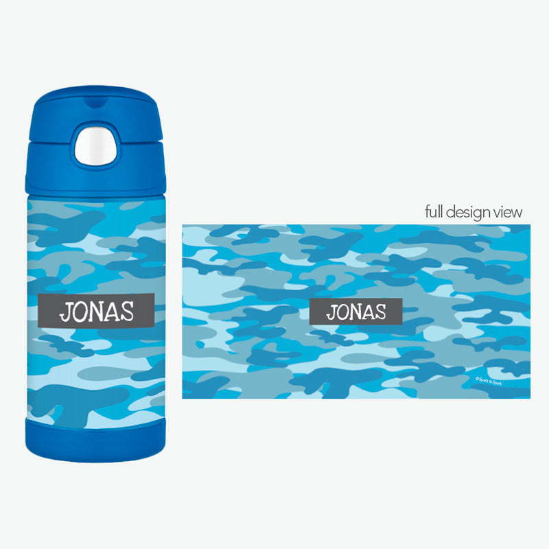 Blue Camo Personalized Thermos Bottle - Give Wink