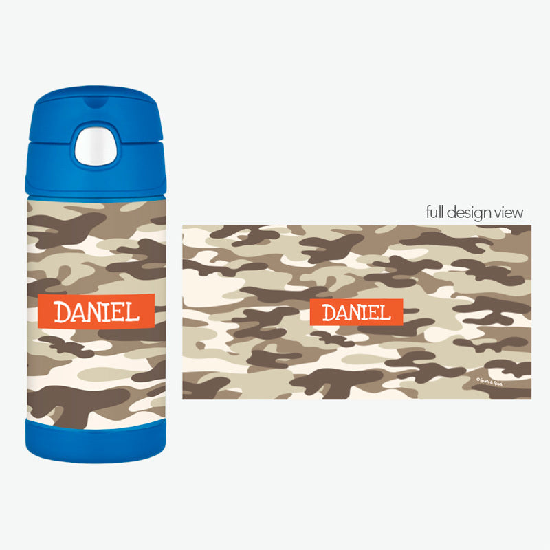 Brown Camo Personalized Thermos Bottle - Give Wink