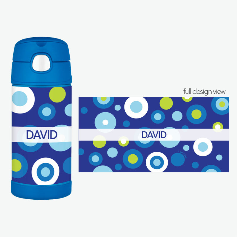 Blue Circles and Circles Personalized Thermos Bottle - Give Wink
