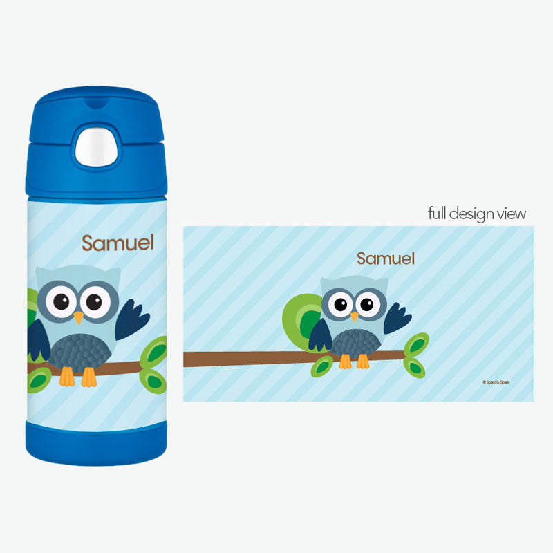 Blue Owl be Yours Personalized Thermos Bottle - Give Wink