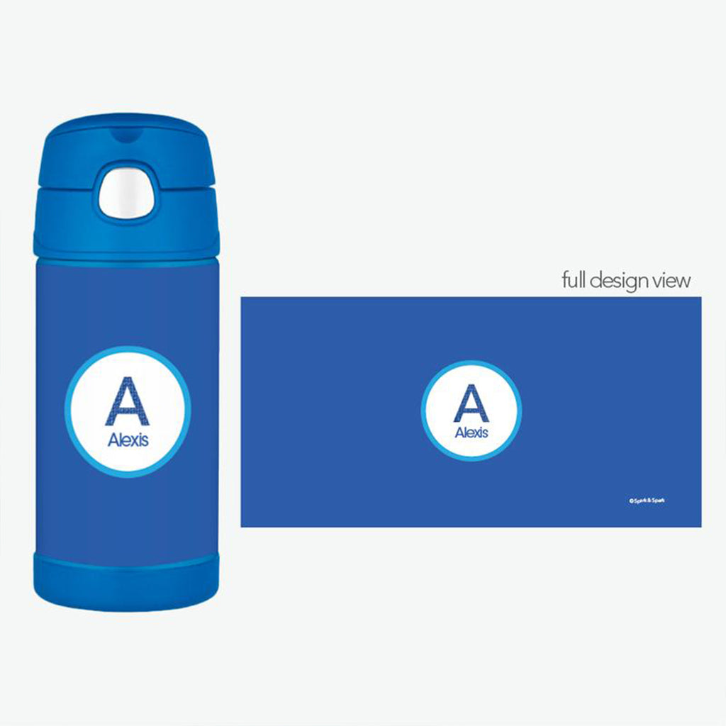 A Linen Blue Letter Personalized Thermos Bottle - Give Wink