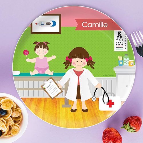 Doctor's Visit Girl Personalized Kids Plates - Give Wink