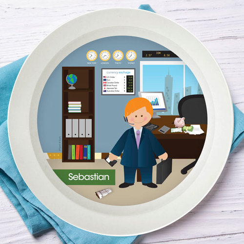 Boy Crunching Numbers Personalized Kids Bowl - Give Wink