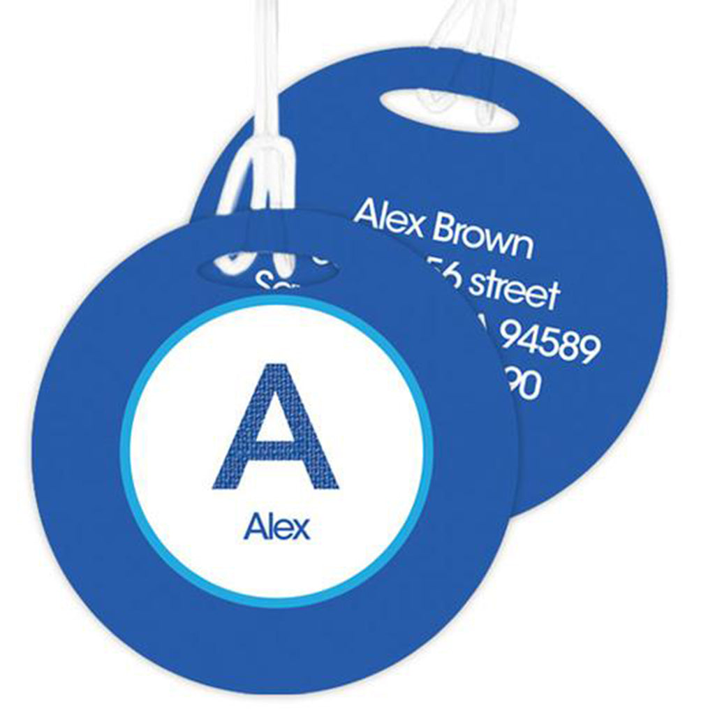 A Linen Blue Letter Personalized Bag Tag - Give Wink