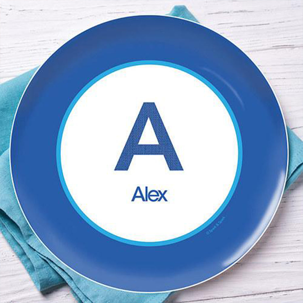 A Linen Blue Letter Personalized Kids Plates - Give Wink