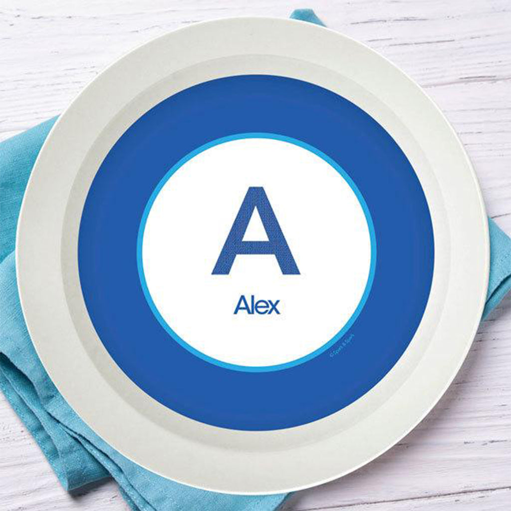 A Linen Blue Letter Personalized Kids Bowl - Give Wink