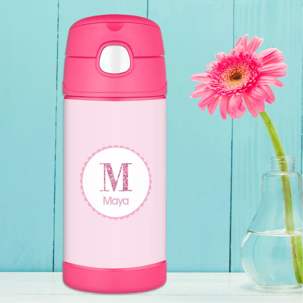 A Shiny Pink Letter Personalized Thermos Bottle - Give Wink