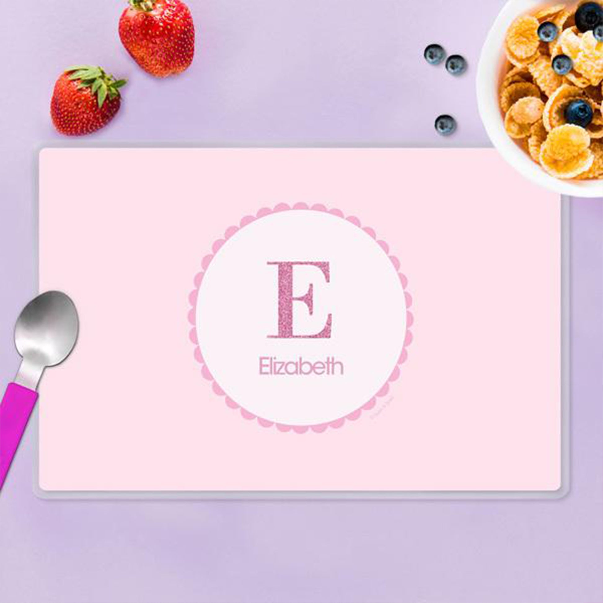 A Shiny Pink Letter Personalized Kids Placemat - Give Wink