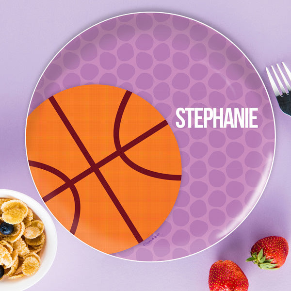 Girl Basketball Fan-Purple Personalized Kids Plates - Give Wink